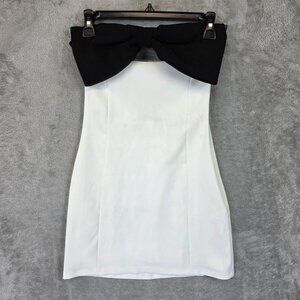 Zara Dress Womens Extra Small XS White Black Strapless Bow Mini Cocktail Party